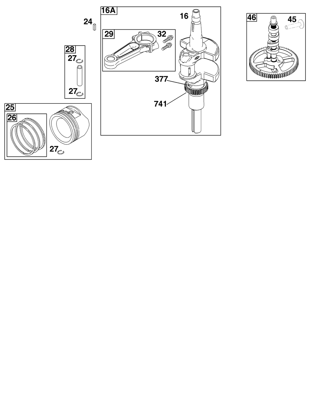 Crankshaft Group Diagram and Parts List for 40U877-0020-G1  Briggs and Stratton Engine